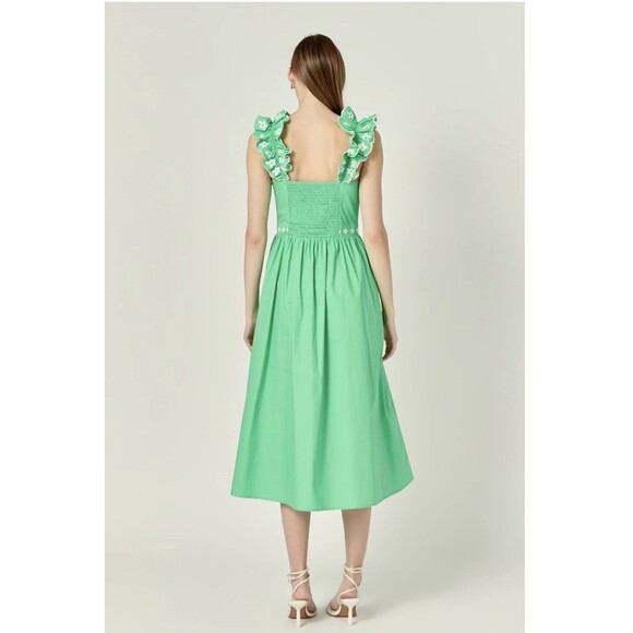 English Factory Ruffle Detail Midi Dress Sz XS Green - Picture 3 of 11